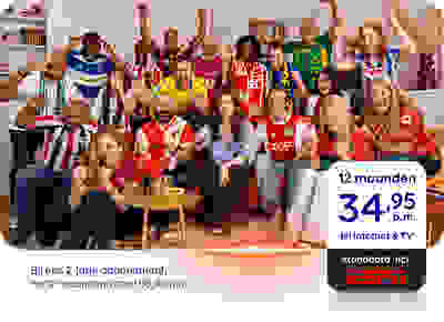 12 maanden 34,95 per maand voor Internet & TV. Standaard inclusief ESPN. Bij een 2-jarig abonnement, na 12 maanden vanaf 58,40 per maand