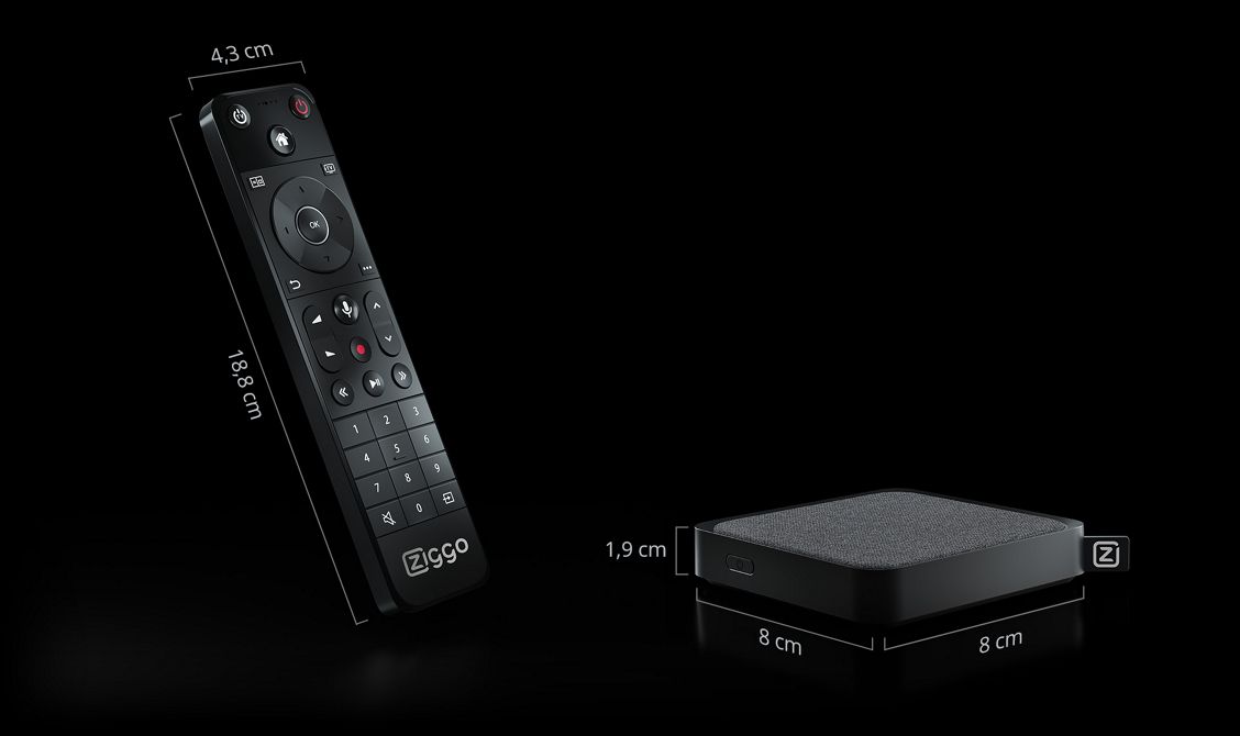 Afmetingen Mediabox en afstandsbediening