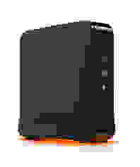 Een afbeelding van het rechtopstaande zwarte SmartWifi modem.