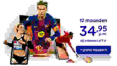 12 maanden 34,95 per maand bij Internet & TV + gratis topsport