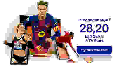 9 maanden van 66,40, voor 28,20 bij 2 Gbit/s & TV Start + gratis topsport