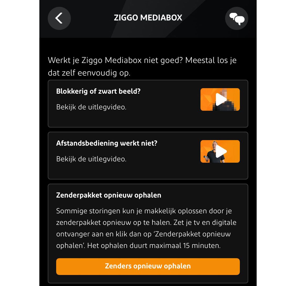 Detailscherm ontvanger in Mijn Ziggo app