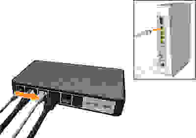 Mediabox Next met internetkabel op modem aangesloten