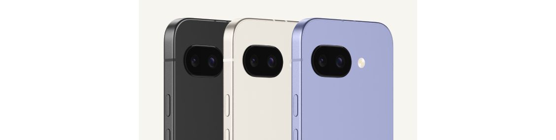 De Pixel 9a verkrijgbaar in het zwart, beige en blauw.