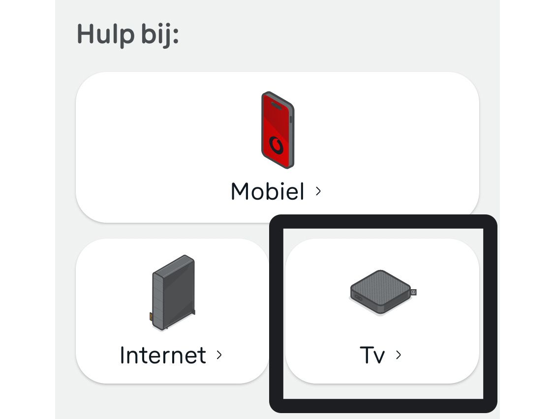 Scherm 'Hulp bij televisie' in de Mijn Ziggo app