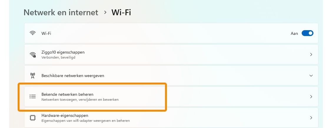 wifi-netwerk eigenschappen
